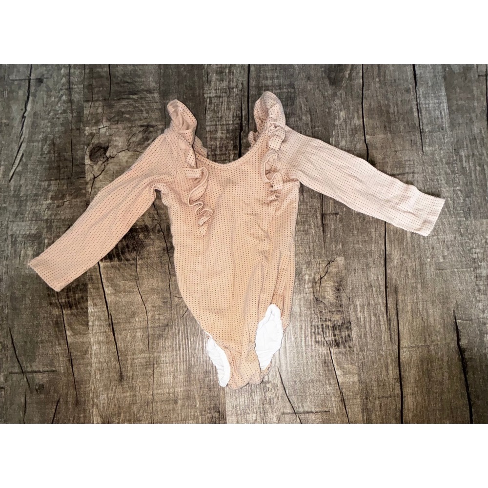 Remie Girl Kids Long Sleeve‎ Ruffle Polka Dot Leotard Peach Tan Size 2-3